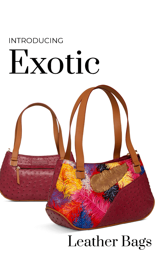 Introducing Exotic Leather Bags for Women in Ethically sourced Ostrich Leather. Features original artworks by contemporary artists.