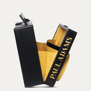 60 degree top opening luxury briefcase with bright yellow contrasting interiors. 