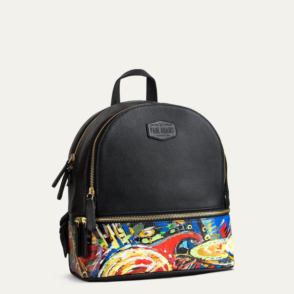 Apollo Mini Backpack: hand painted backpack for women in black
