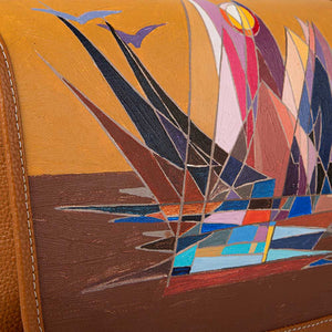 Caspar designer travel kit for men with original hand-painted Cubism art on canvas. Available at Paul Adams.