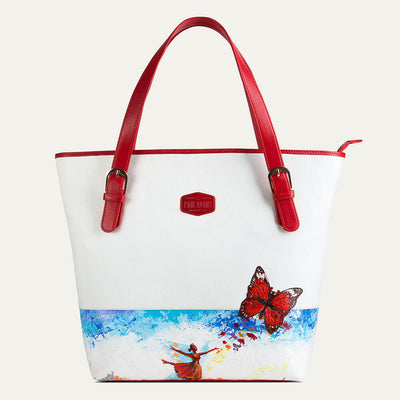 Dione tote bag for office and travel for women with hand-painted art. Available at Paul Adams.