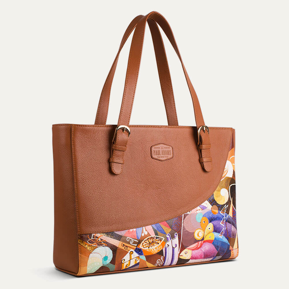 Emma Laptop Bag hand painted office bag for women in tan leather