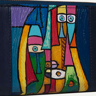 Kara luxury wallet for women with original hand-painted Cubist art on canvas. Available at Paul Adams.
