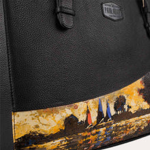 Load image into Gallery viewer, Luna leather laptop bag with original hand-painted Expressionist art on canvas. Available at Paul Adams world.
