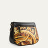 Maya sling bag for women in black with art on canvas. Available at the world of Paul Adams.