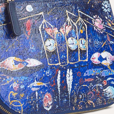 Peigi sling bag for women with original hand-painted Surrealist art on canvas. Shop at Paul Adams.