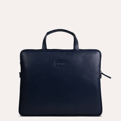Shiva leather portfolio bag for men in soft Napa leather. Available in Royal Blue at Paul Adams.